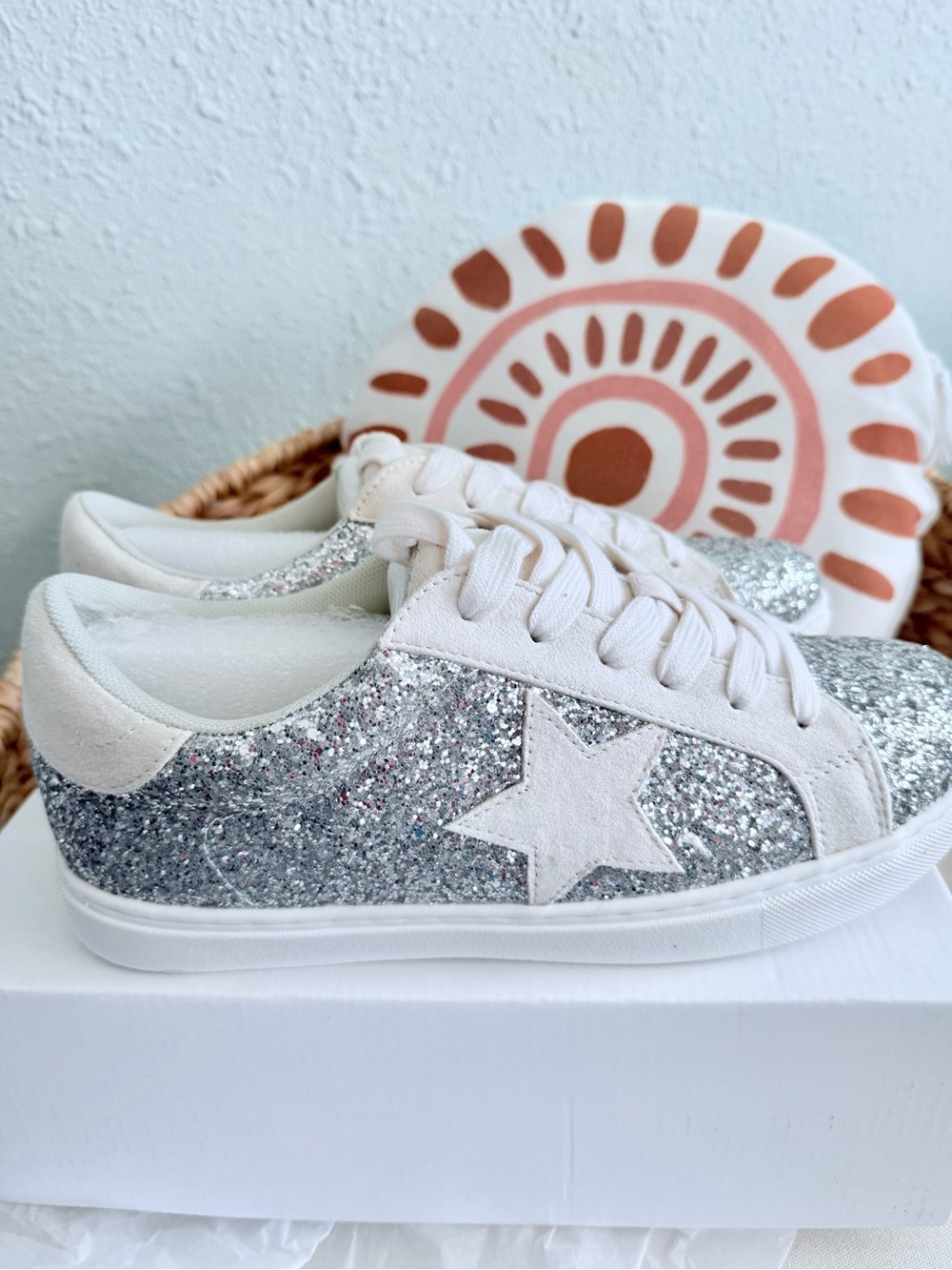 Silver Glitter Star Accent Women's Sneakers